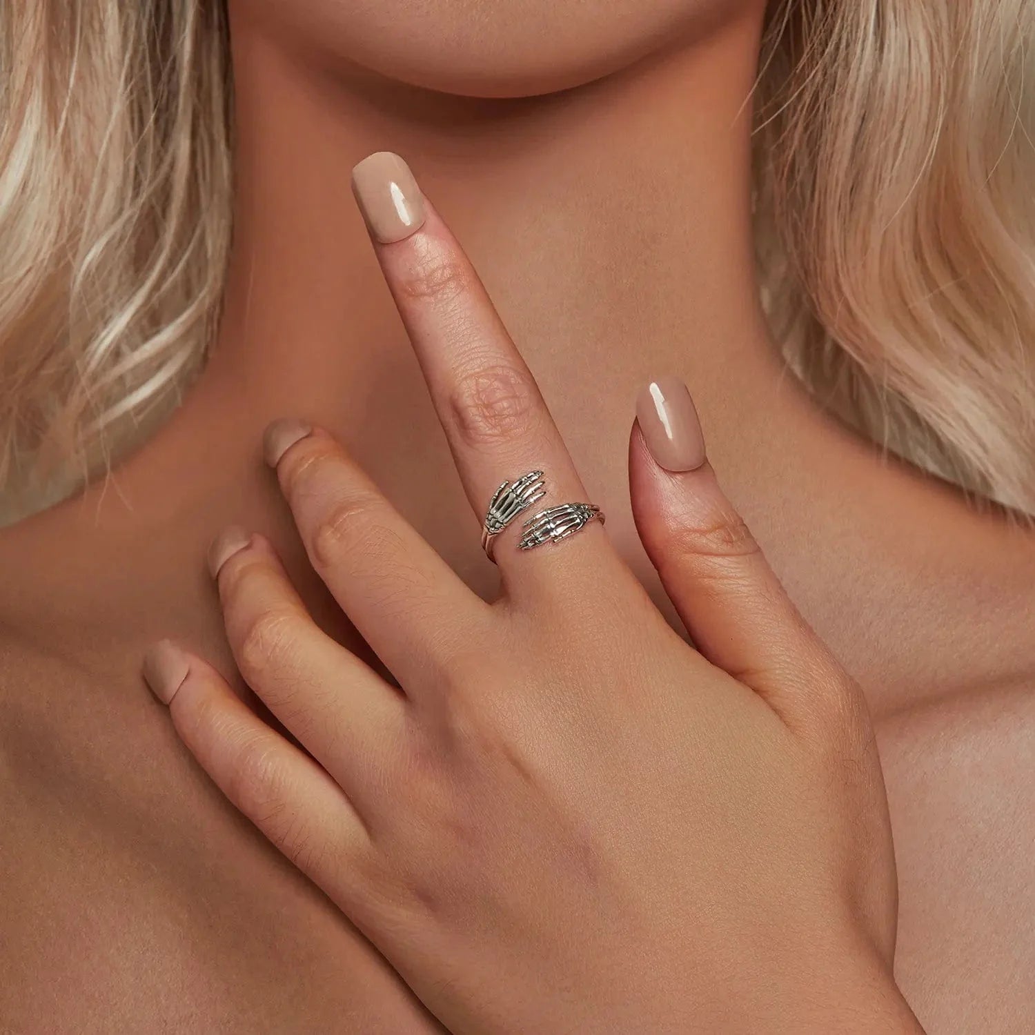 Halloween Skeleton Hands Hug Adjustable Ring