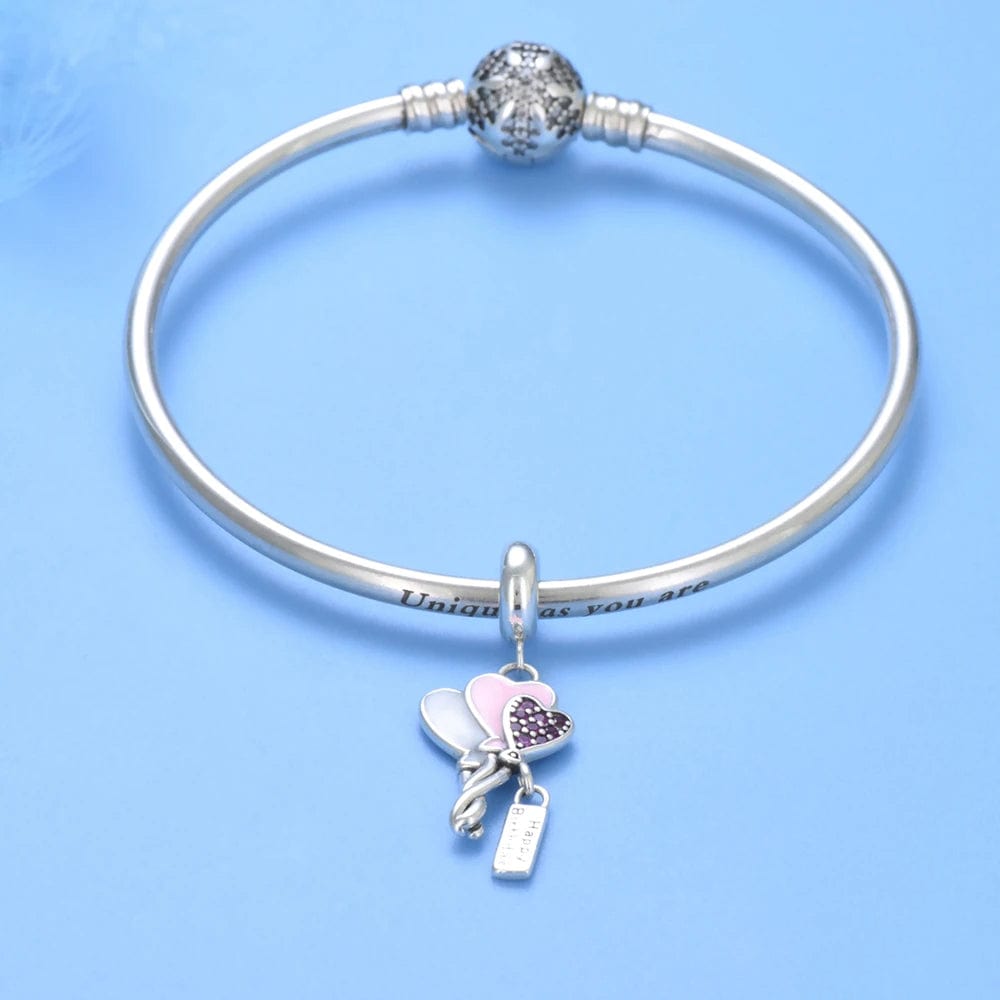 Heart-Shaped Balloon Trio Birthday Dangle Charm