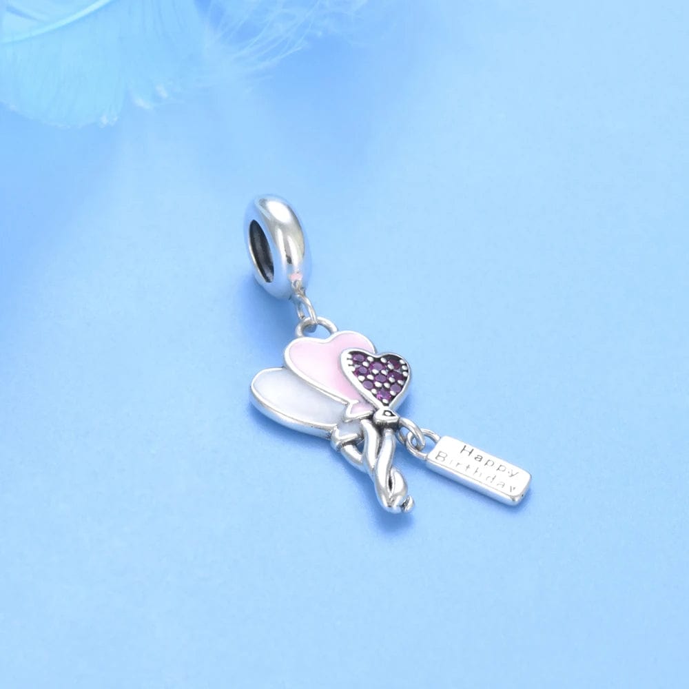Heart-Shaped Balloon Trio Birthday Dangle Charm