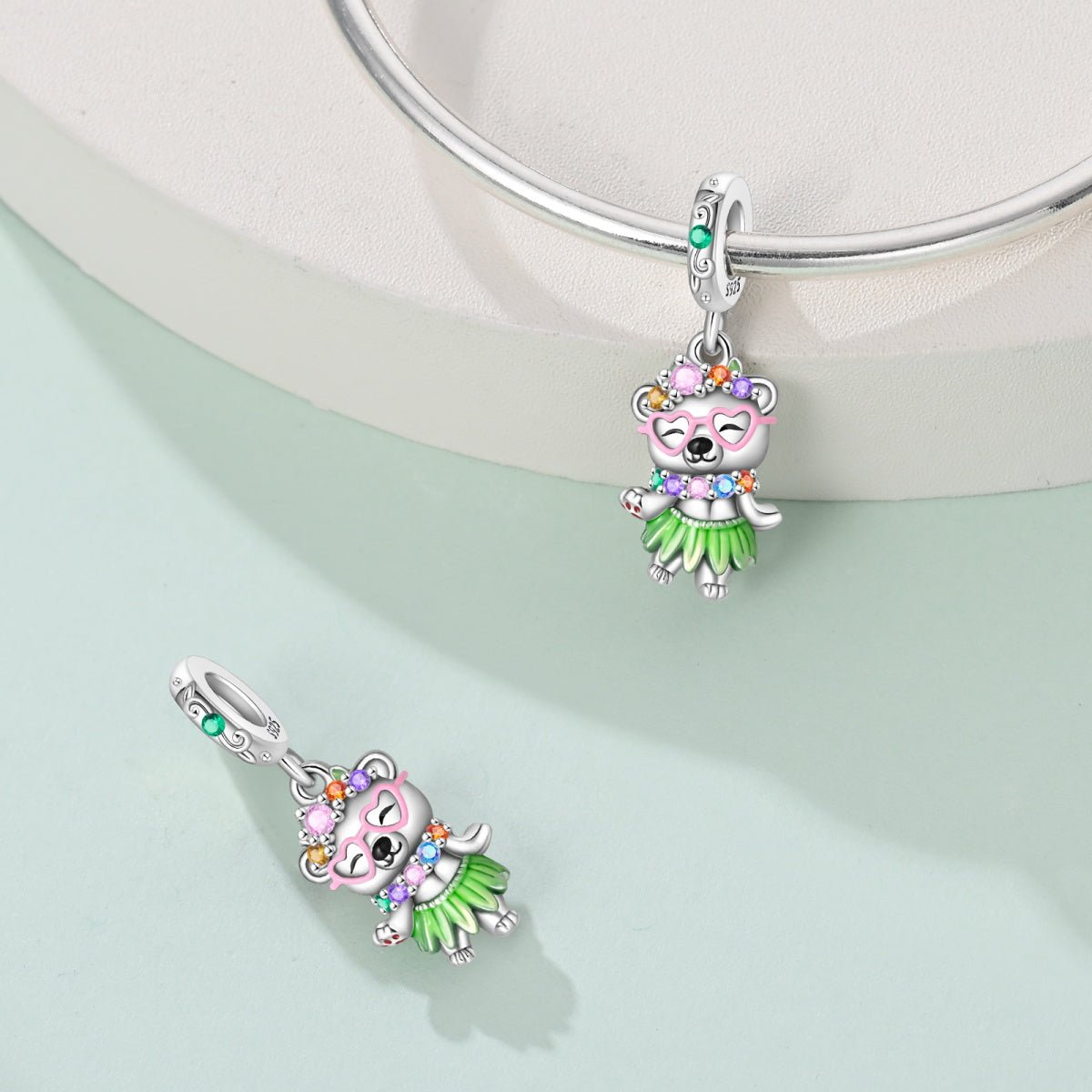 Hula Dancing Bear Dangle Charm