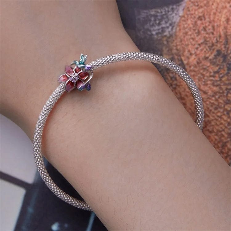 Hummingbird & Red Flower Charm