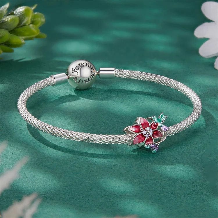 Hummingbird & Red Flower Charm
