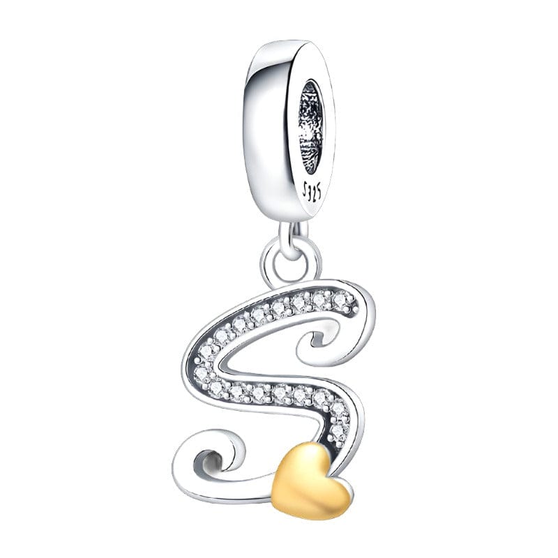 Cursive Gold Heart Letter A~Z Alphabet Charm