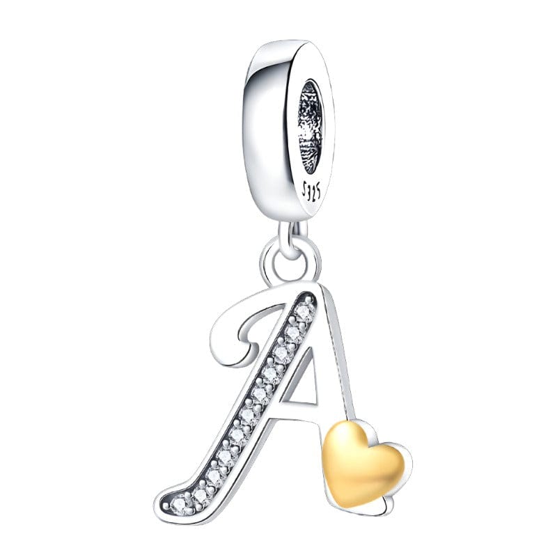 Cursive Gold Heart Letter A~Z Alphabet Charm