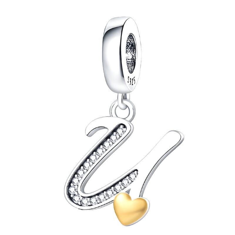 Cursive Gold Heart Letter A~Z Alphabet Charm