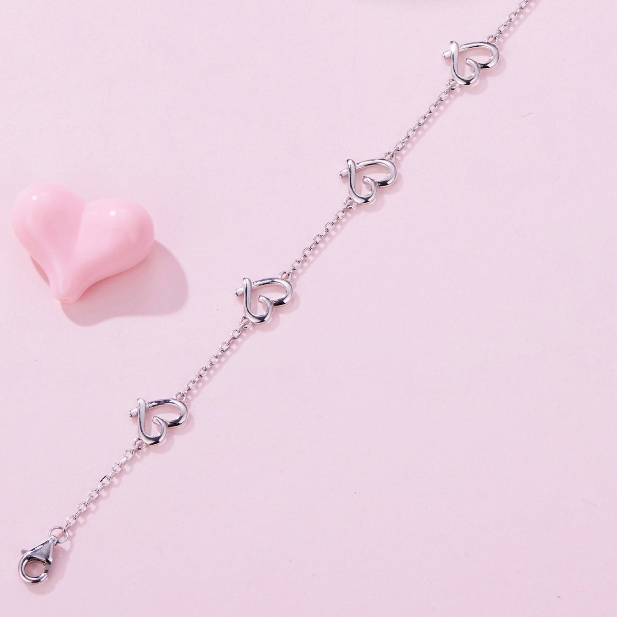 Linked Hearts Silver Bracelet