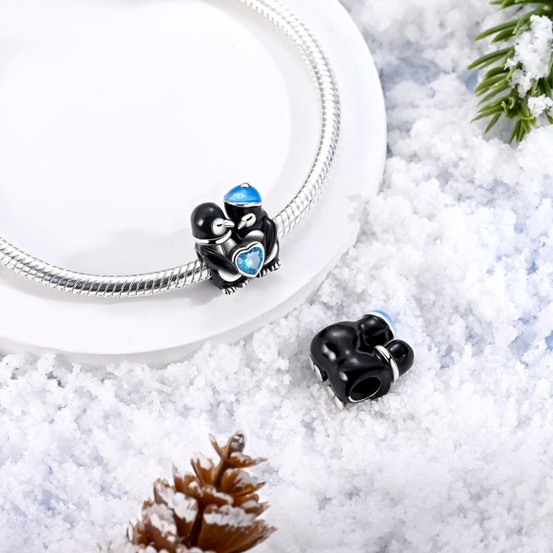 Loving Penguins with Blue Heart Charm