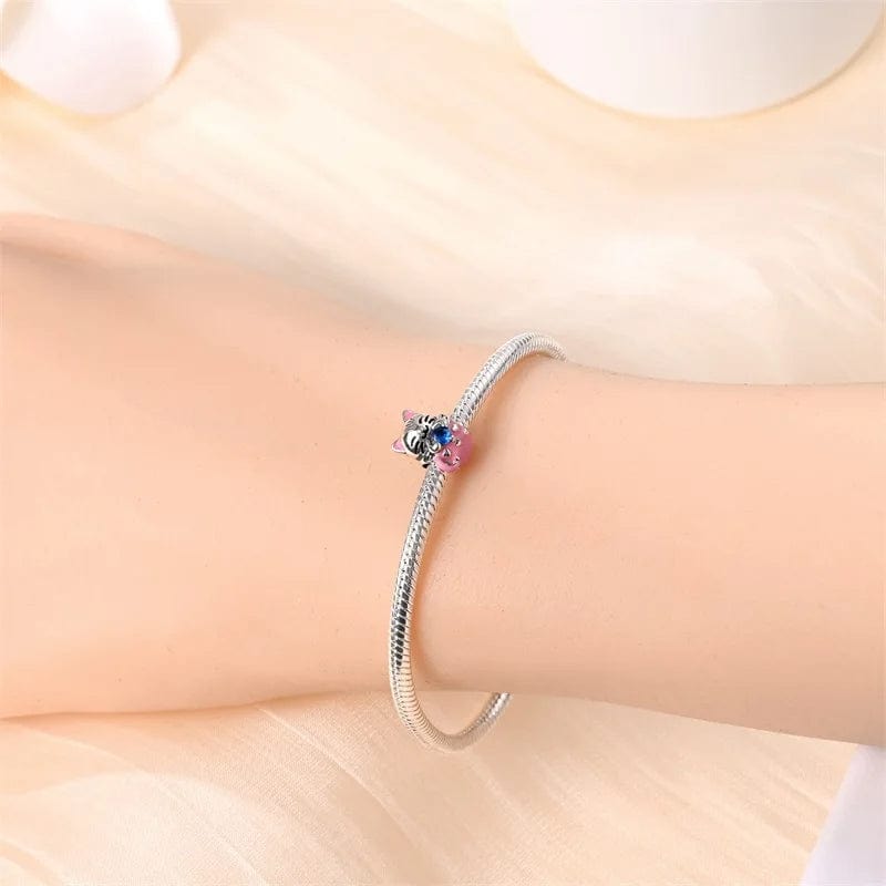 Lucky Cat Charm with Blue Gemstone