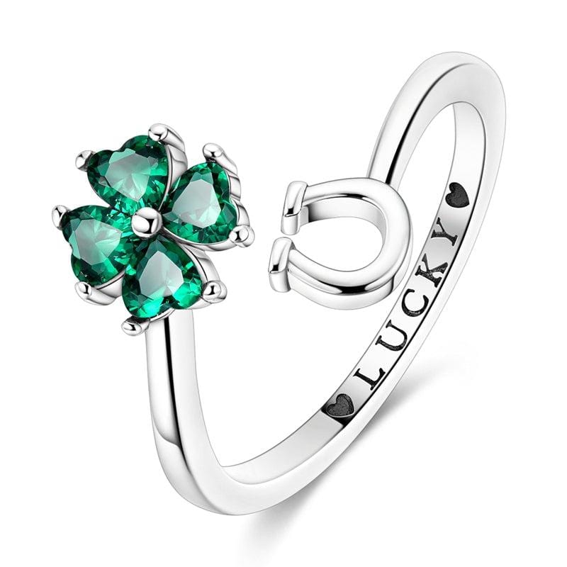 Lucky Charm Four-Leaf Clover & Horseshoe Adjustable Ring