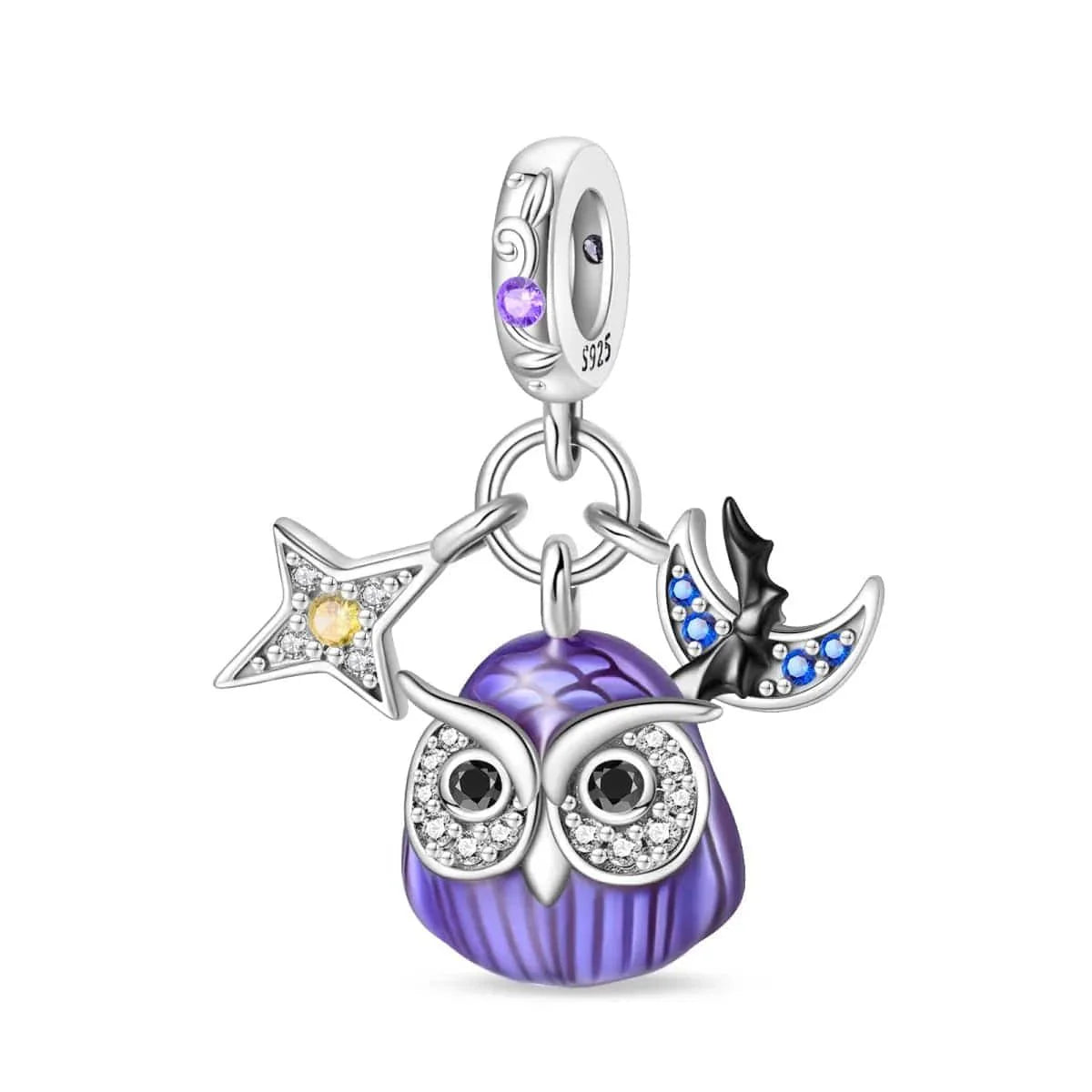 Luminous Owl Charm with Star & Bat Accents