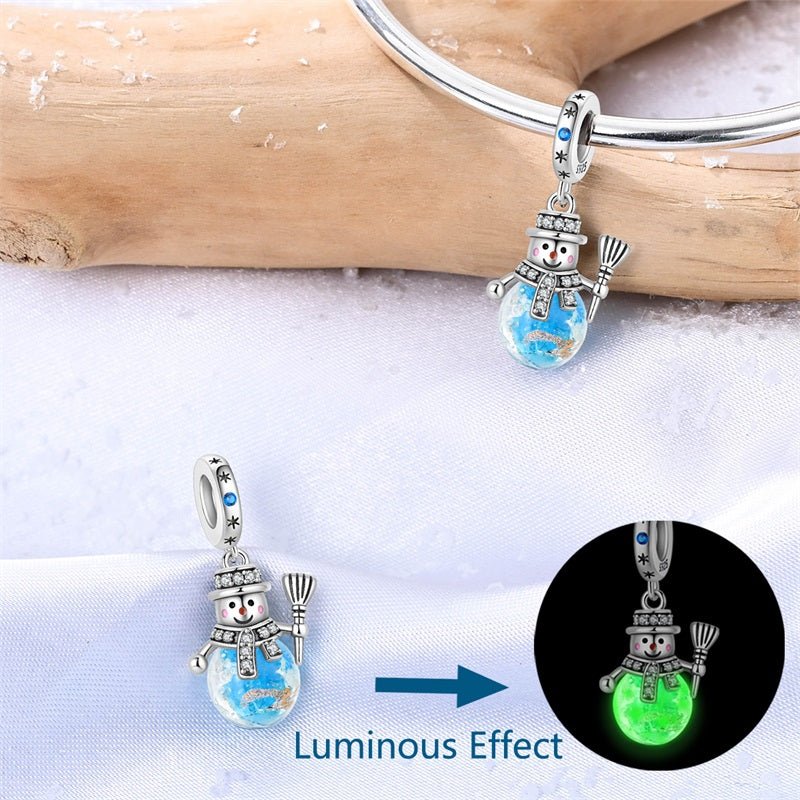 Luminous Snowman with Blue Globe Dangle Charm
