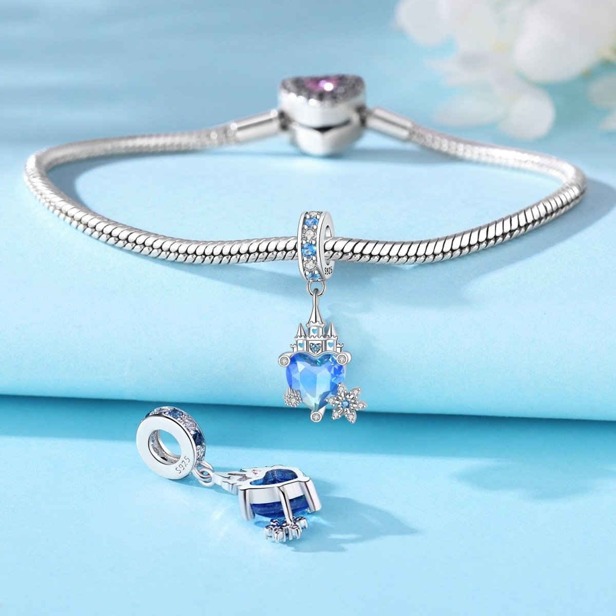 Magical Blue Heart Castle Dangle Charm