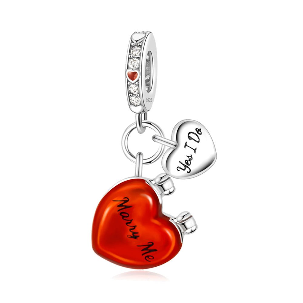 "Marry Me" & "Yes I Do" Double Heart Proposal Dangle Charm