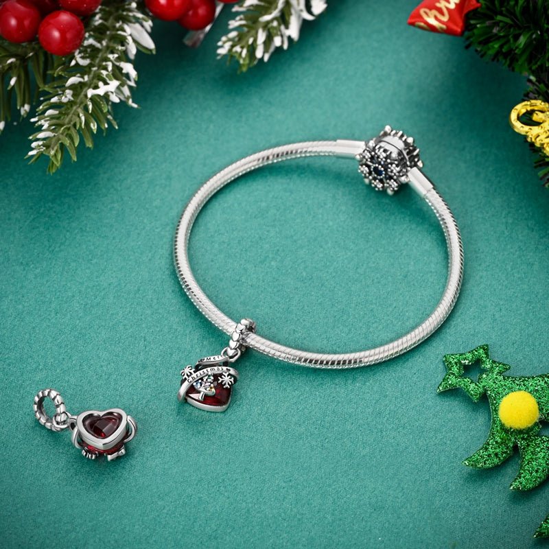 Merry Christmas Tree & Red Heart Dangle Charm