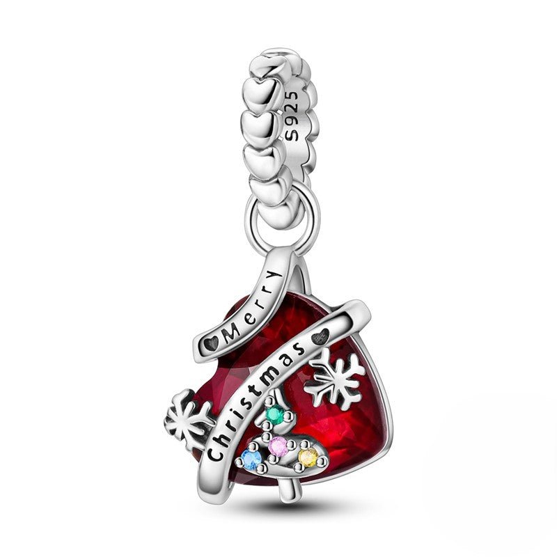 Merry Christmas Tree & Red Heart Dangle Charm