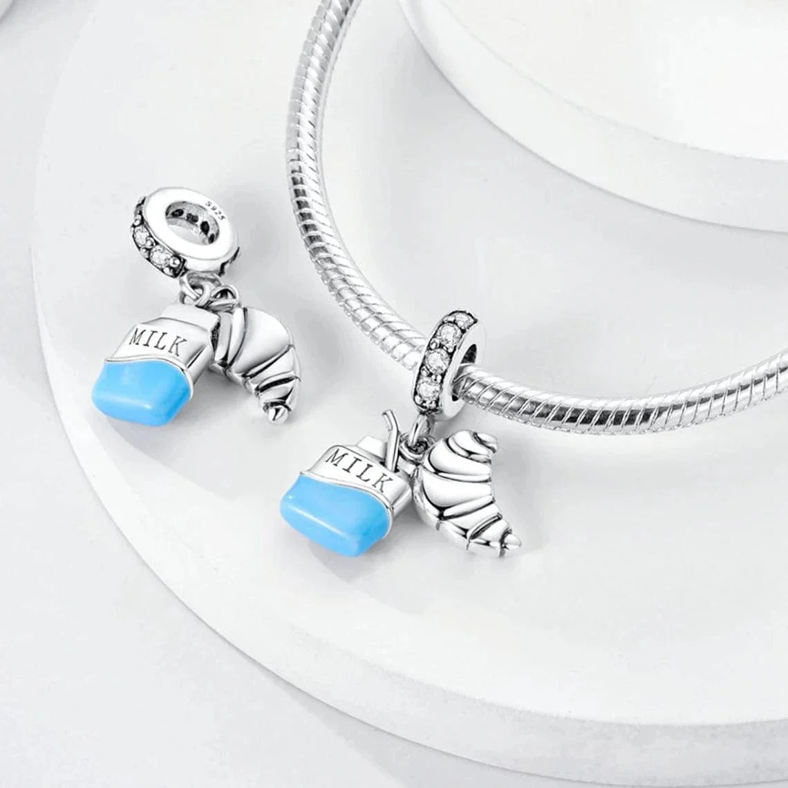 Milk Carton and Croissant Breakfast Dangle Charm