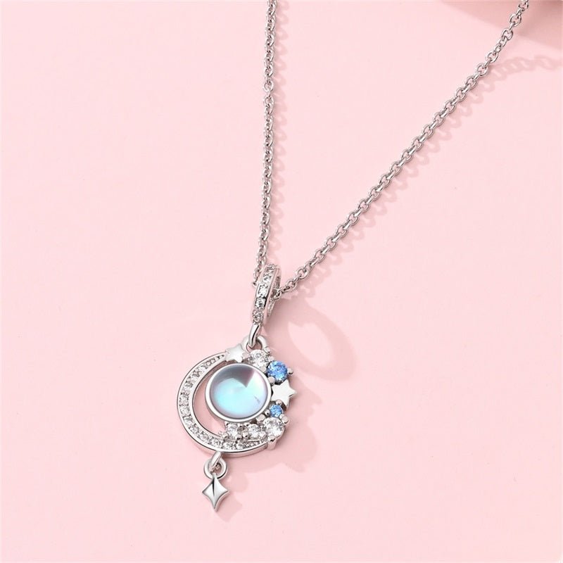 Moon & Star Necklace with Blue Stone