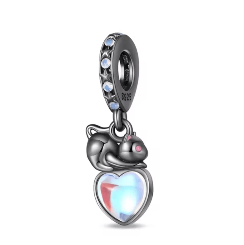 Moonlit Cat with Glowing Heart Charm