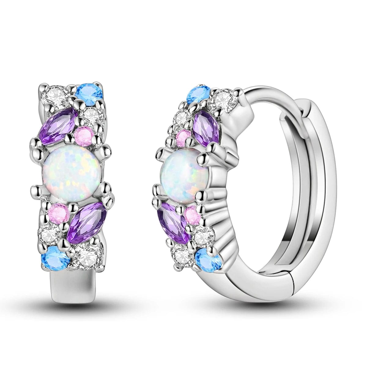 Multicolor Gemstone & Opal Hoop Earrings with Sparkling Crystals