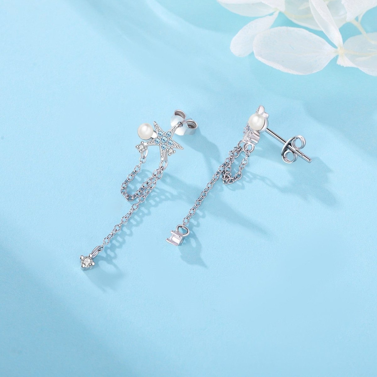 Ocean Star Pearl Drop Earrings