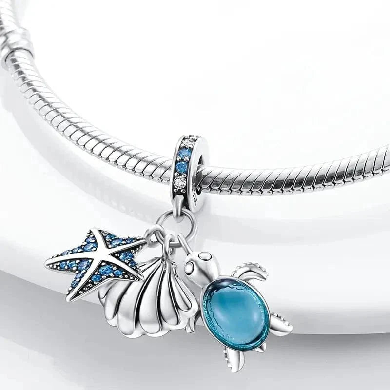 Ocean Starfish Shell and Sea Turtle Triple Dangle Charm