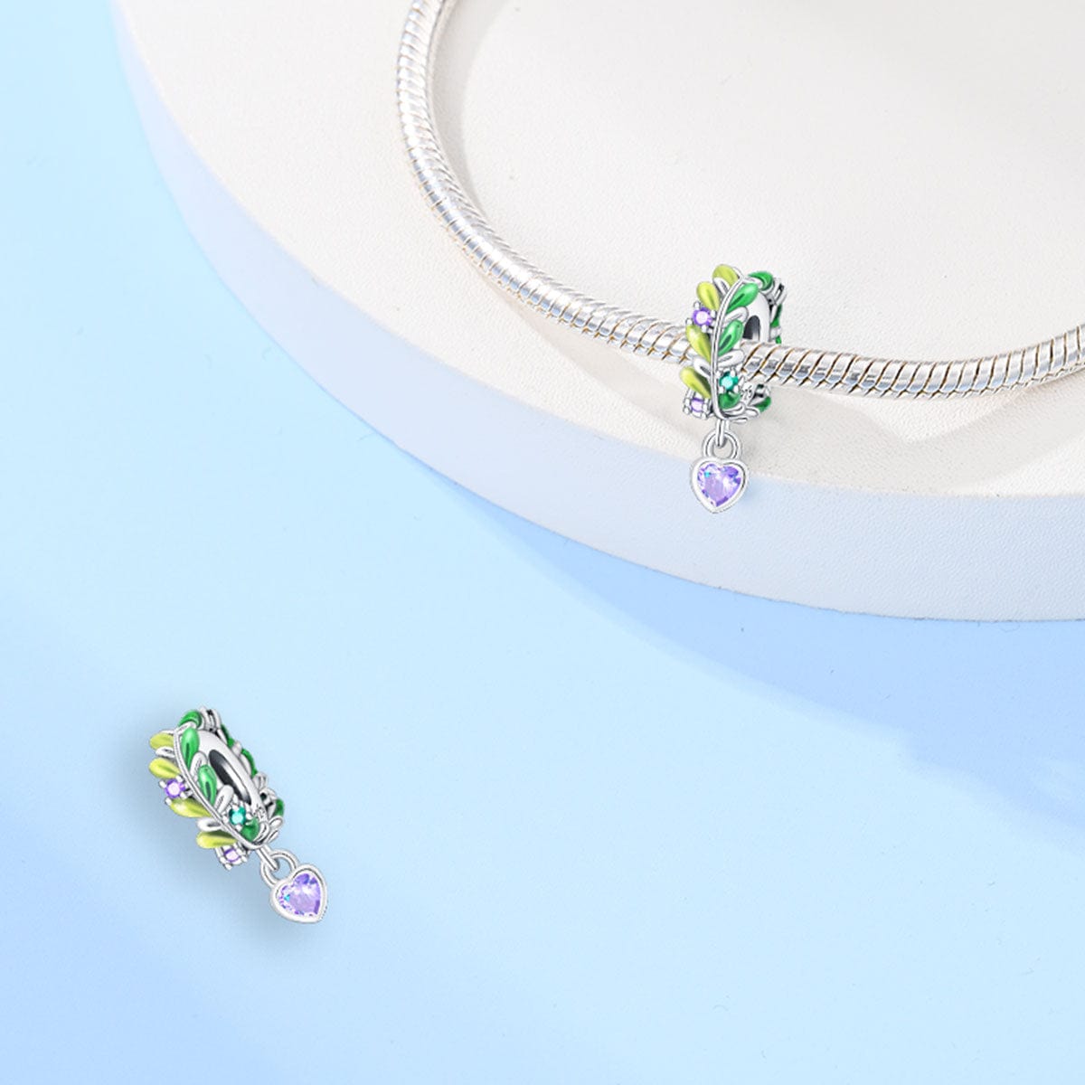 Olive Leaves and Heart Gem Charm
