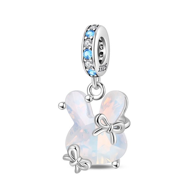 Opal Bunny with Blue Crystal Accents Dangle Charm