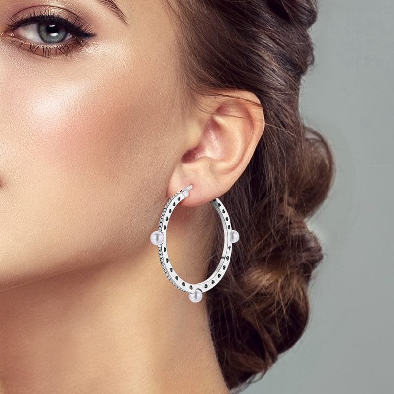 Pearl Embellished Hoop Earrings