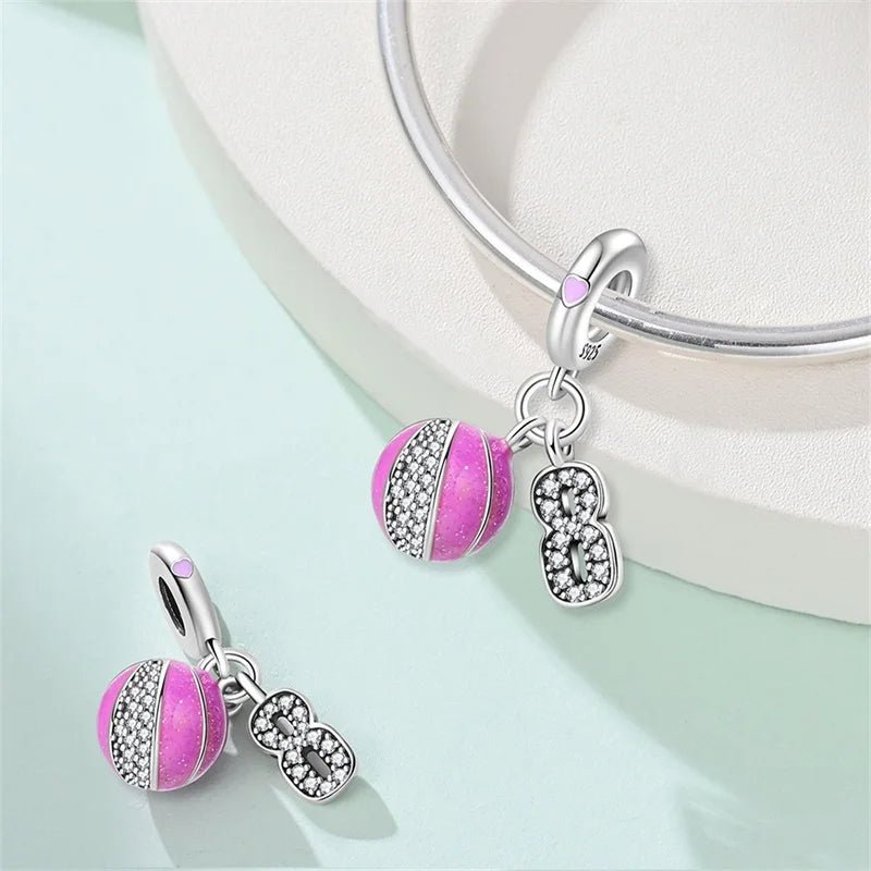 Pink Basketball & Number 8 Dangle Charm