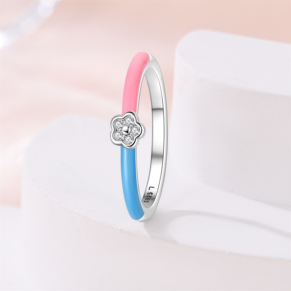 Pink & Blue Enamel Flower Ring