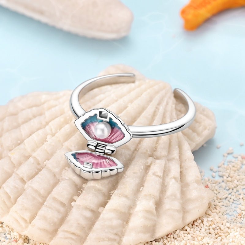 Pink & Blue Seashell Pearl Adjustable Ring