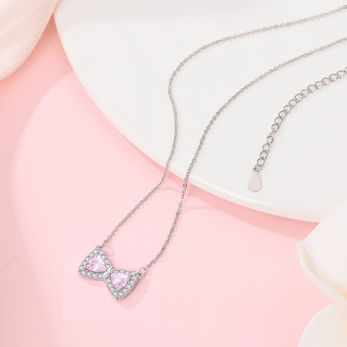 Pink Bow Gemstone Necklace