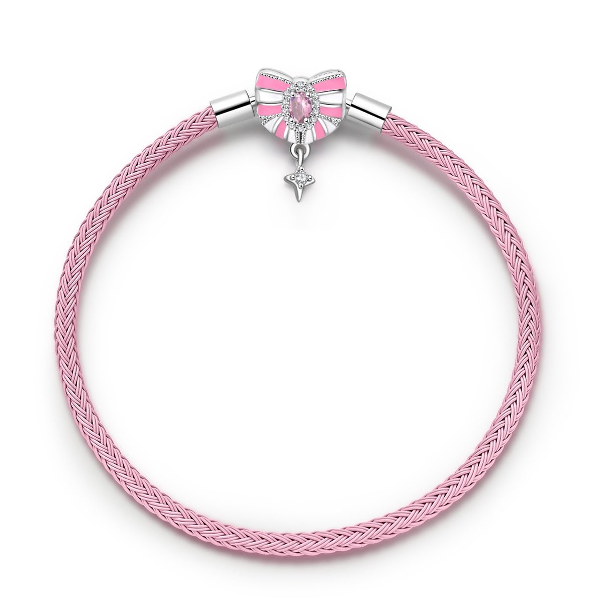 Pink Bow & Star Dangle Leather Bracelet
