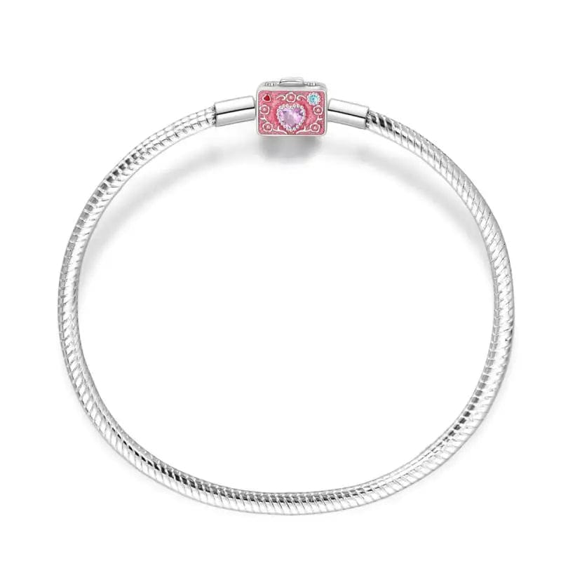 Pink Camera Crystal Heart Snake Chain Bracelet