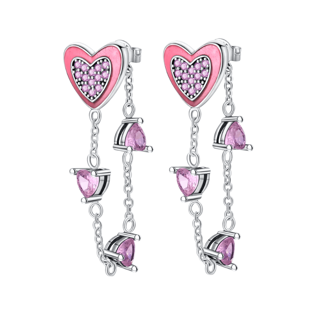 Pink Crystal Heart Dangle Earrings