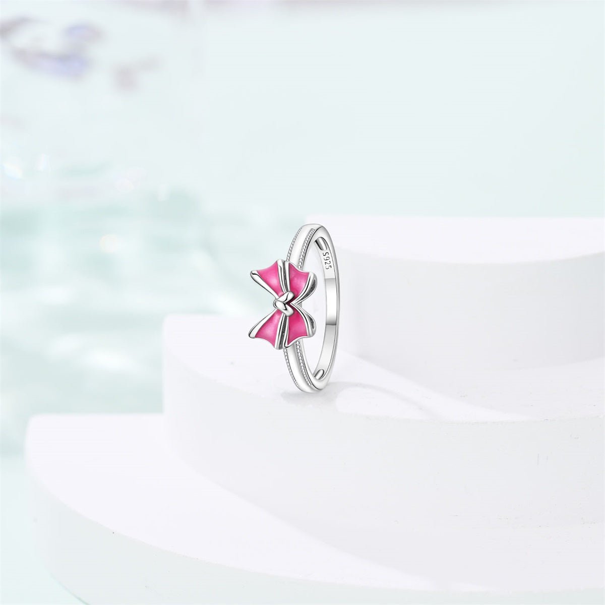 Pink Enamel Bow Ring