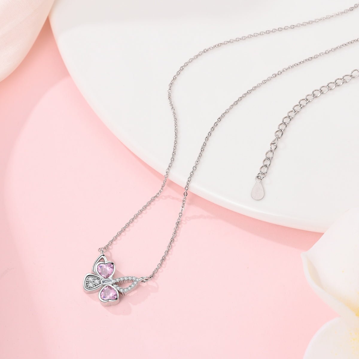 Pink Heart Butterfly Necklace