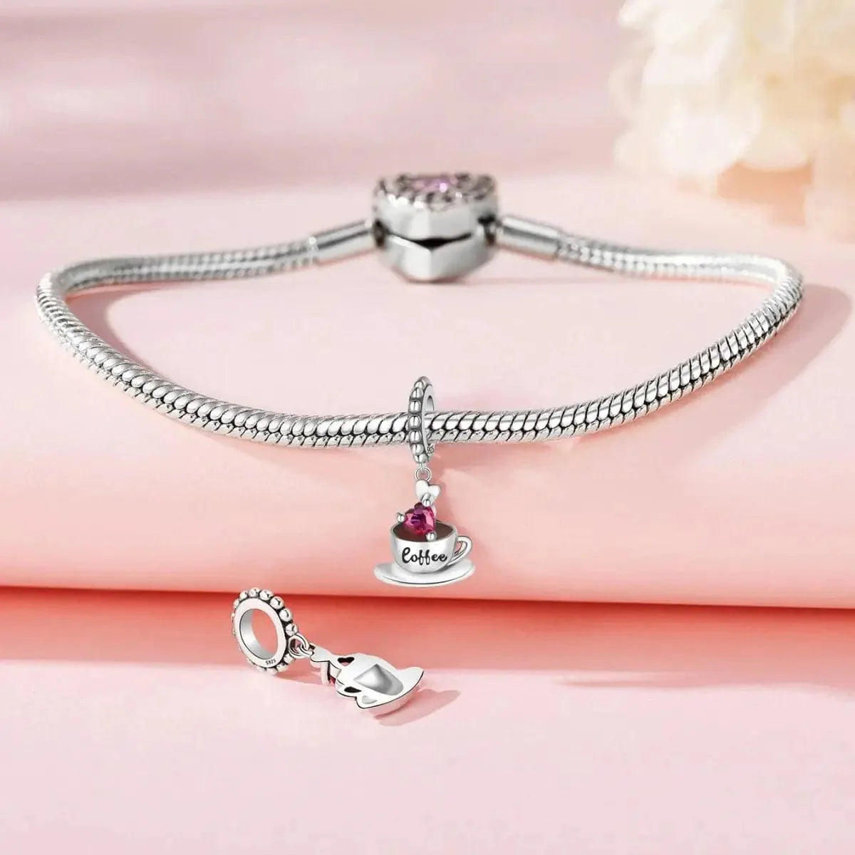 Pink Heart Coffee Cup Love Dangle Charm