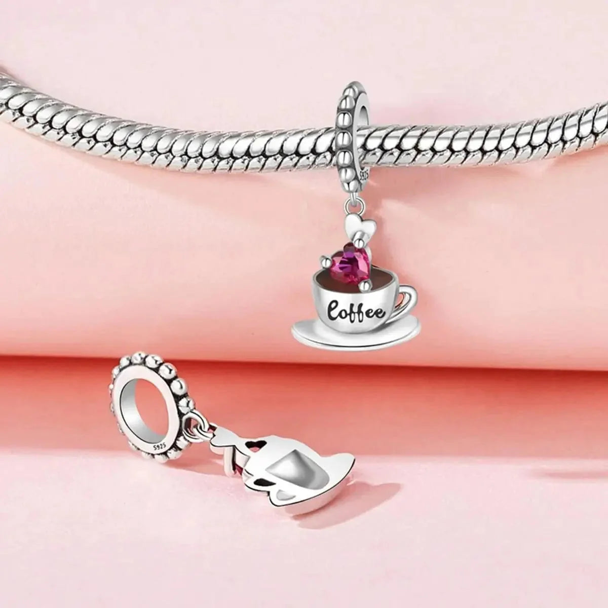 Pink Heart Coffee Cup Love Dangle Charm
