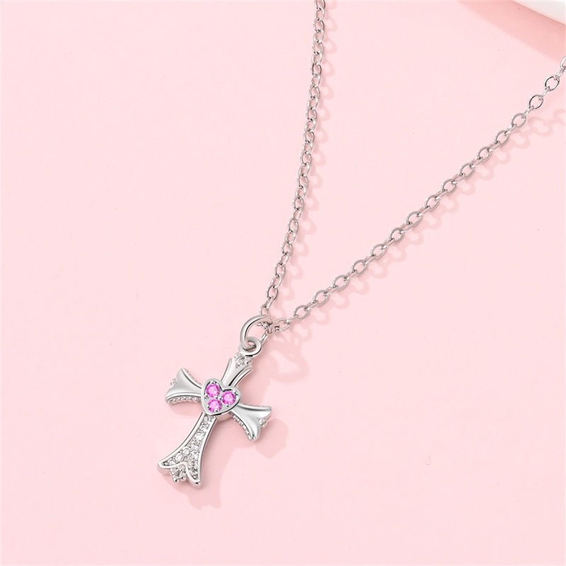 Pink Heart Cross Necklace