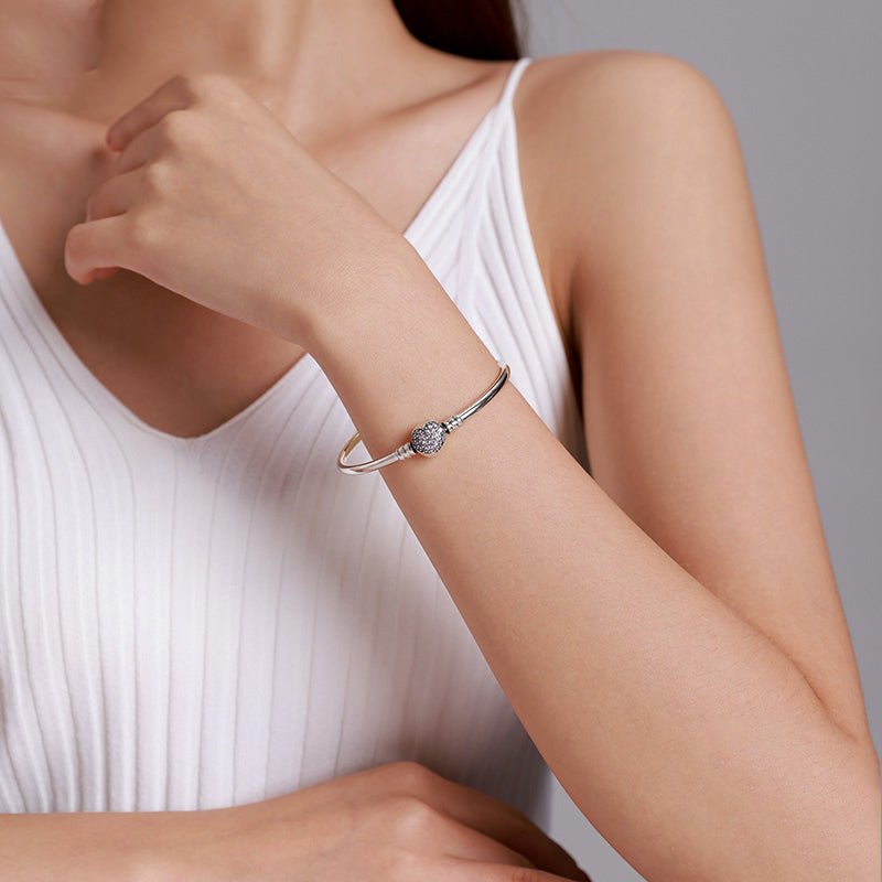Pink Pavé Heart Clasp Charm Bangle