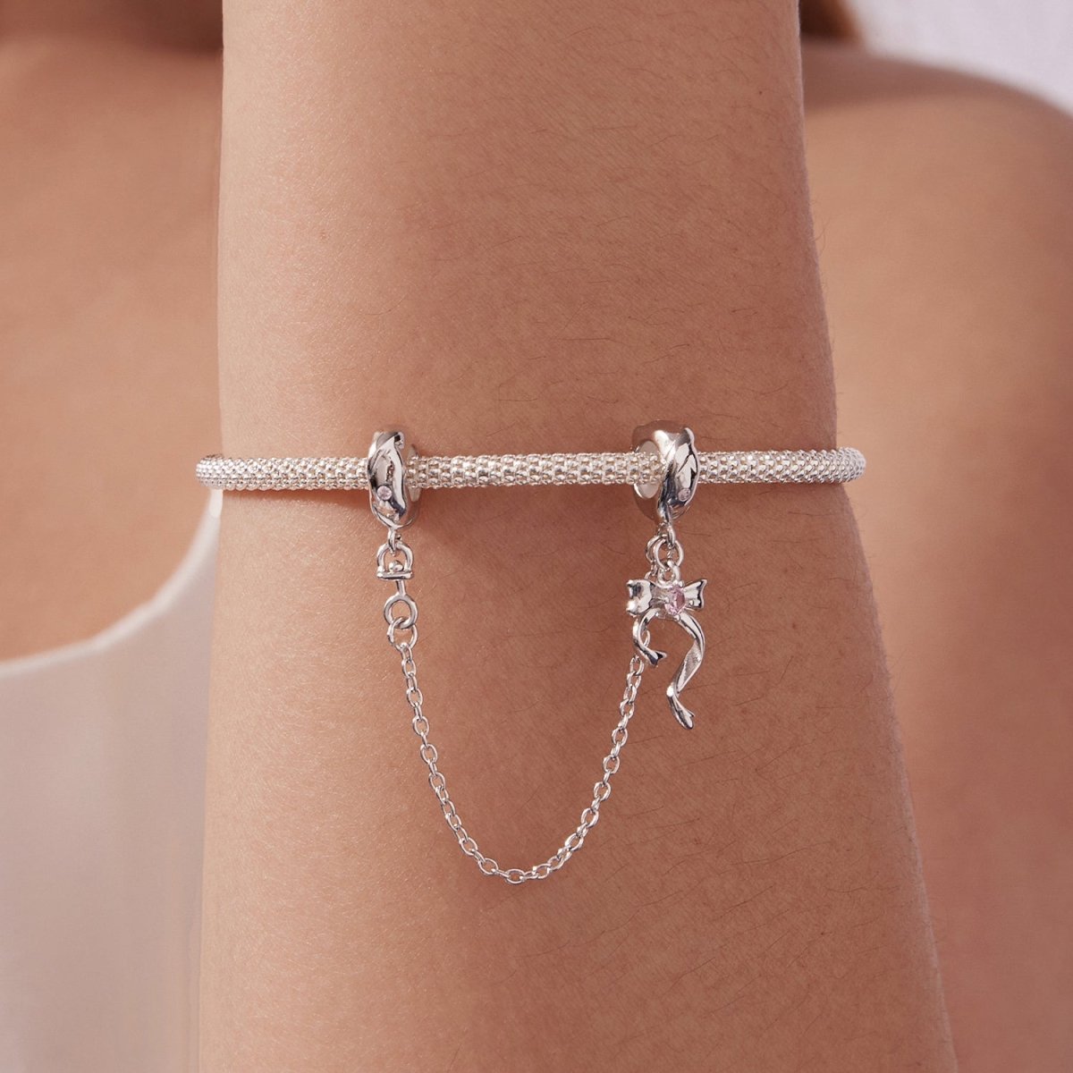 Pink Ribbon Safety Chain Charm