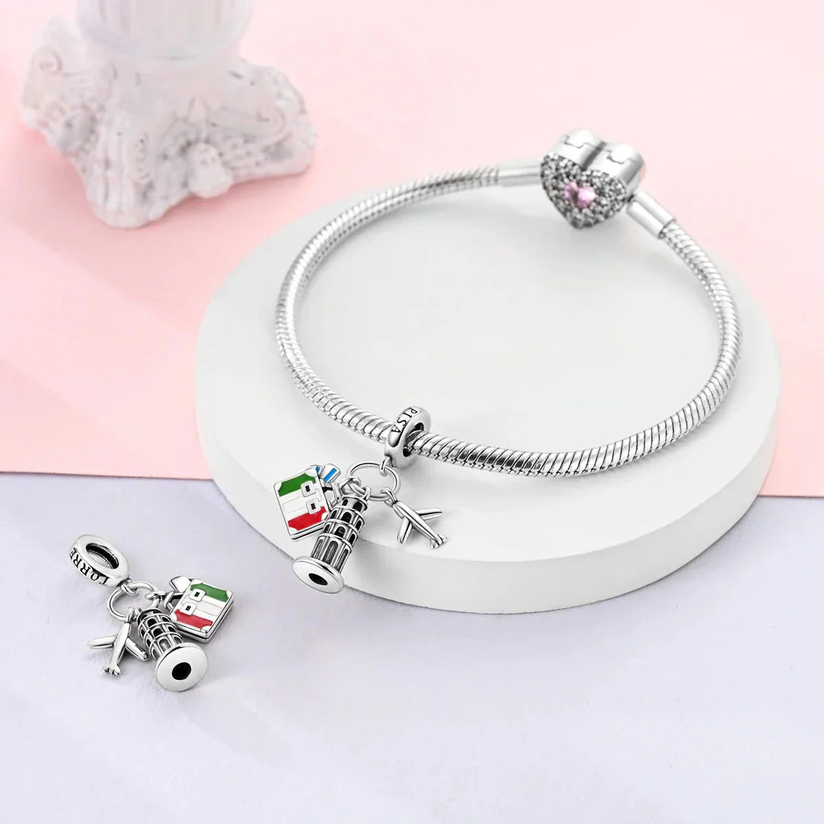Pisa Italy Landmark Triple Dangle Charm