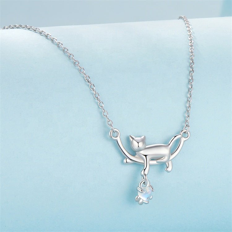 Playful Moonlit Cat Pendant Necklace