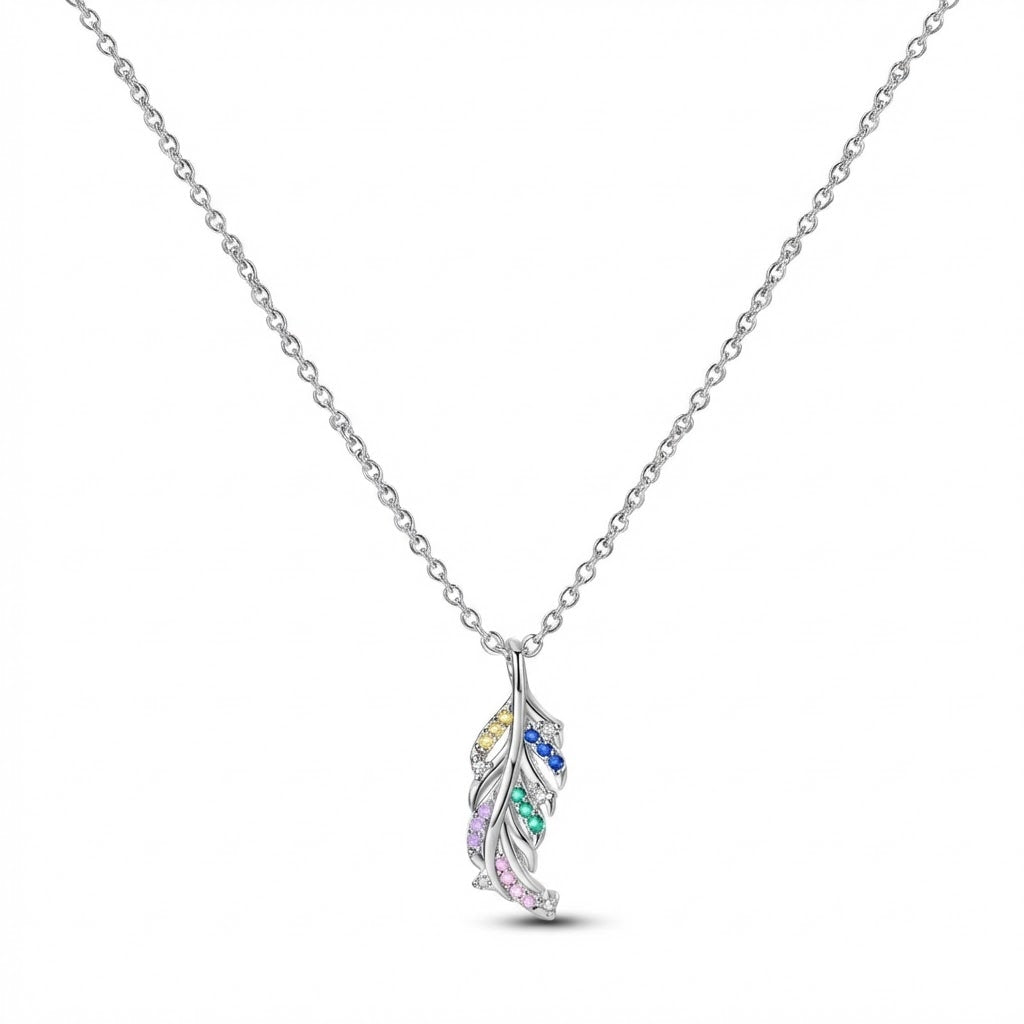Sterling Silver Rainbow Feather Necklace | Vibrant Plume Edition