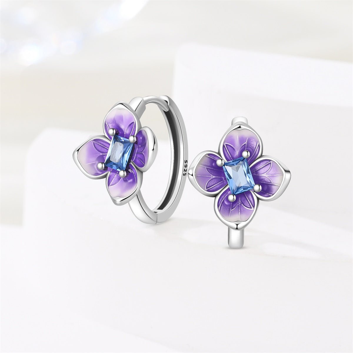 Purple Blossom Flower Hoop Earrings