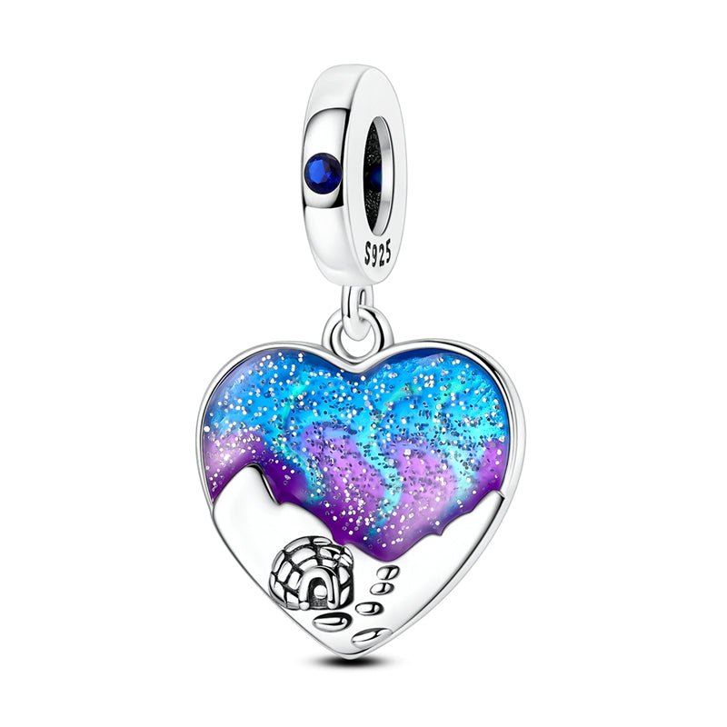 Purple & Blue Galaxy Heart with Igloo Dangle Charm