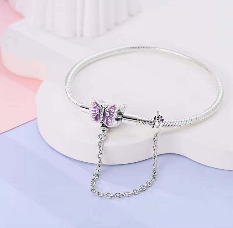 Purple Butterfly Charm Bracelet with Safety Chain