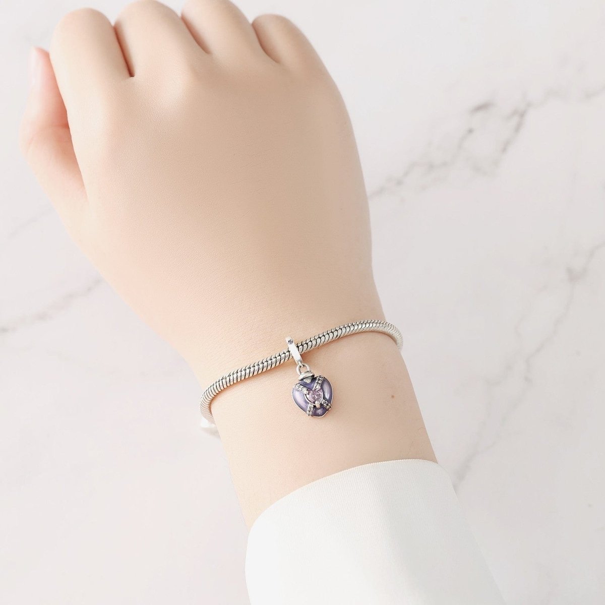 Purple Heart Charm with Sparkling Pink Gemstone