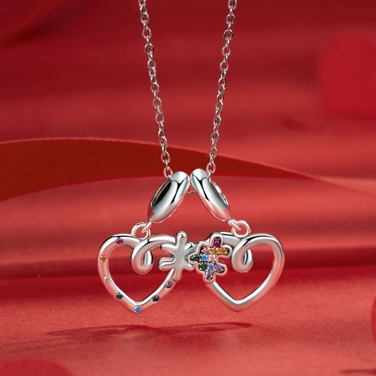 Puzzle Piece Hearts Splittable Friendship Dangle Charm